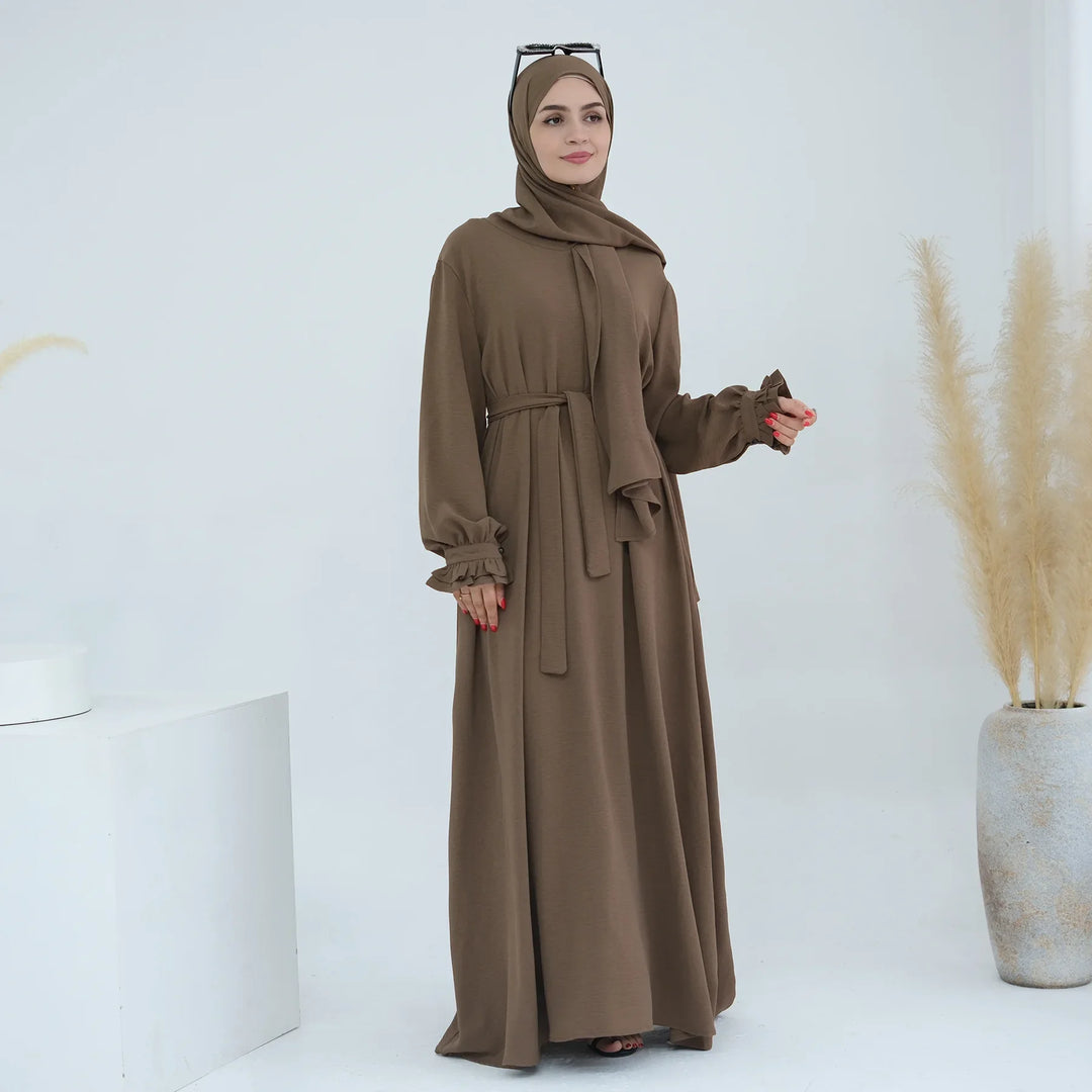 Abaya Dubai with Integrated Hijab Scarf Muslim Dress Women Zipper Front Side Pockets Islamic Clothing Modest Turkish Gown Casual