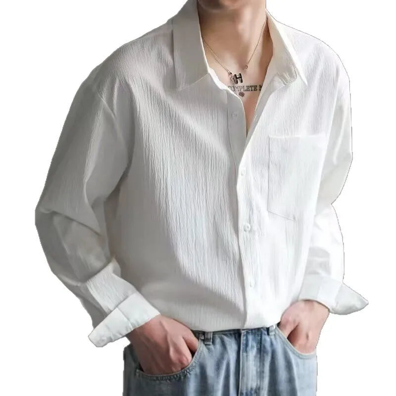 Solid Color Long-sleeved Shirt Loose Shirt Boys Summer Trend Versatile