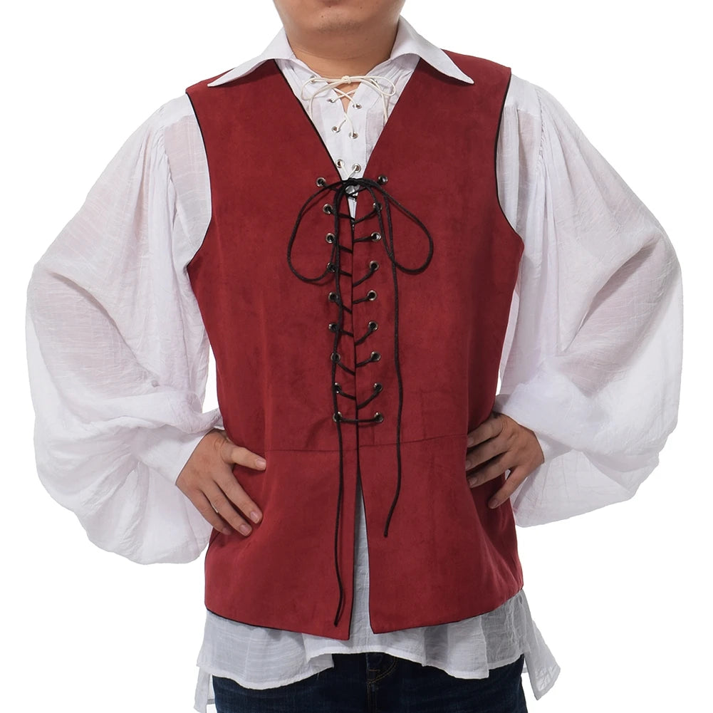 Pirate Tunic Vest For Men Medieval Renaissance Lace Up Reversible Waistcoat