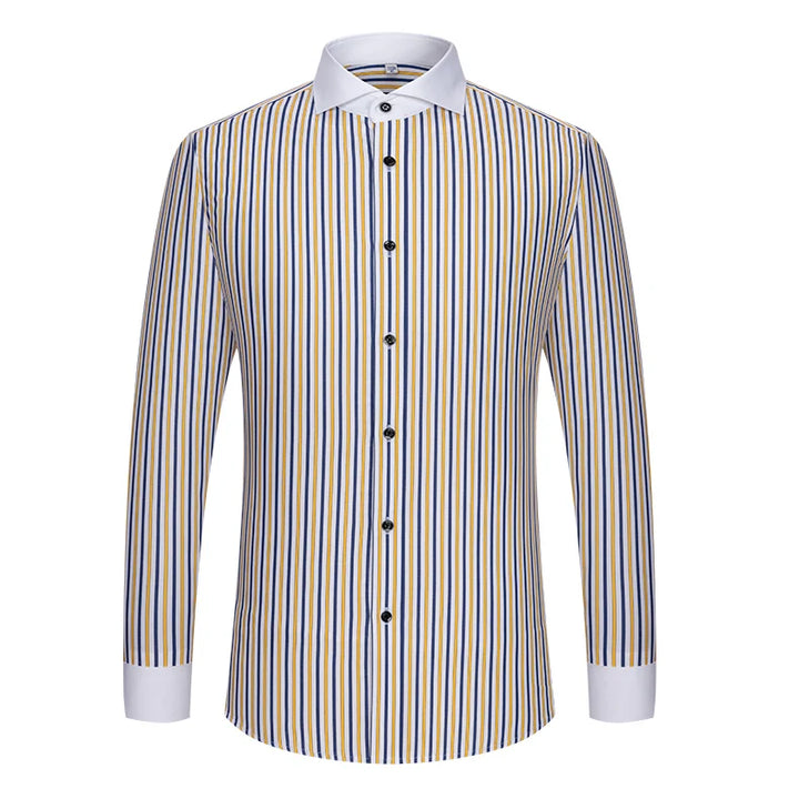 Men's shirt long sleeved slim fit striped Windsor collar contrasting color collar business casual one line collar shirt