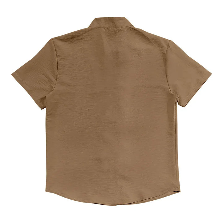 Summer New Short Sleeve Shirts for Men Fashion Solid Casual Linen Tops Breathable Stand Collar Loose Beach Blouses Men Clothing