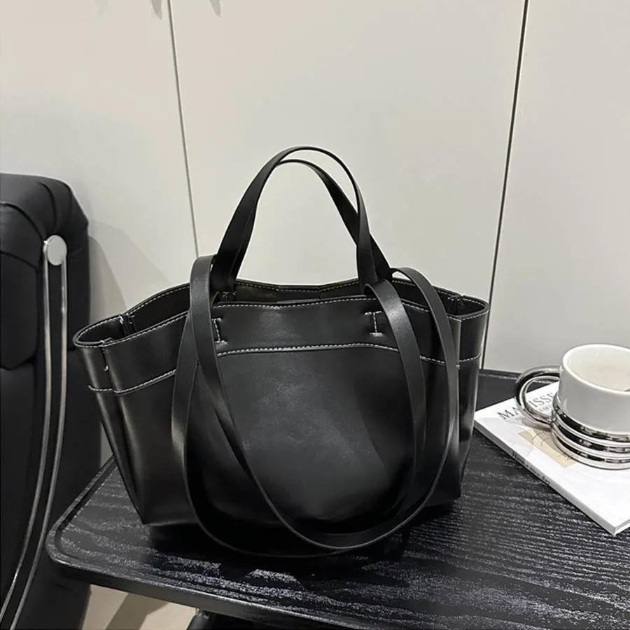 Women’s PU Leather Tote Bag – Large Capacity Vintage Shoulder & Crossbody Purse