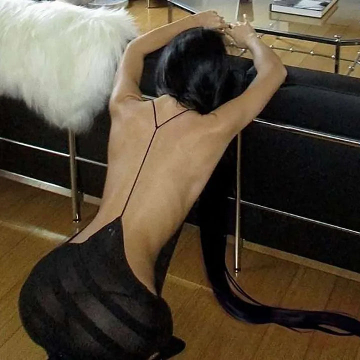 Black Evening Dresses For Women Clothing Backless Vestidos Elegantes Para Mujer See Through Sexi Night Dress Hot Club Outfit