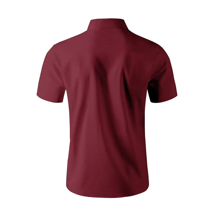 New Men's Business Casual Solid Color Short Sleeved Shirt for Summer Fashion No Ironing Comfortable and Versatile Top