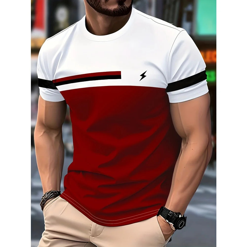 Shirt for Man Stripe Print Street Graphic T-Shirts Trendy Men's Short Sleeve Clothes Casual Summer Outdoor Oversized Clothing