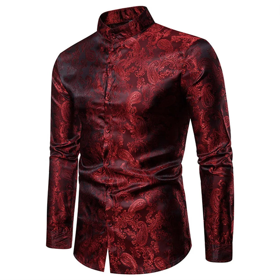 2025 New Men Fashion Medieval Floral Dress Shirts Stylish Long Sleeve Steampunk Shirt Men's Party Club Bar Social Shirt Male
