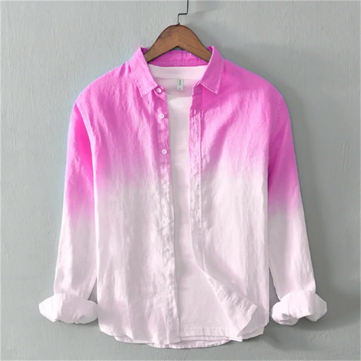 Fashion shirts 100% linen fabric gradient pink blue gray new series of men and women matching colors casual and comfortable