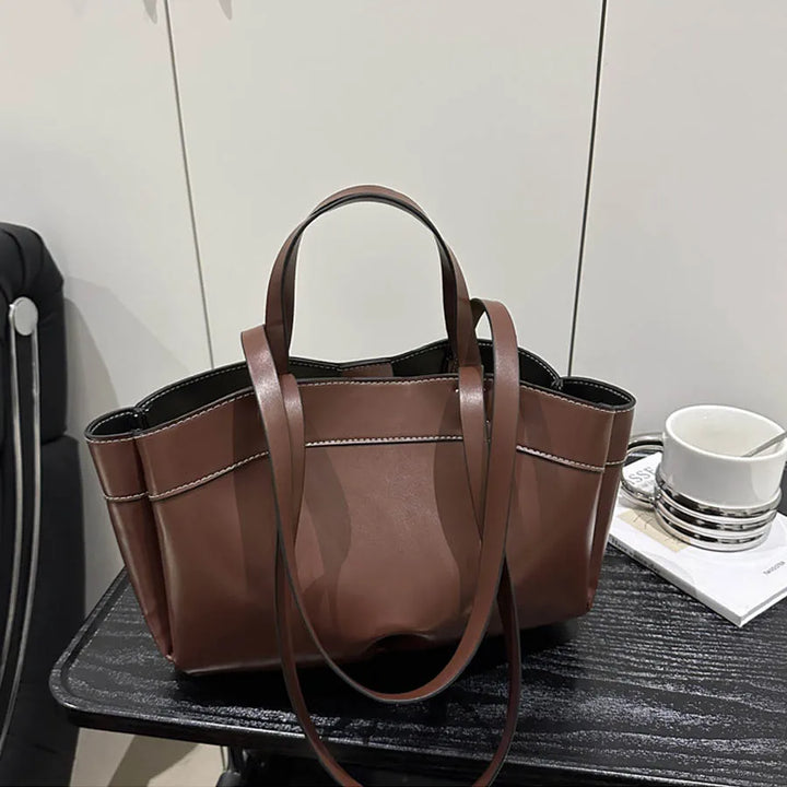 Women’s PU Leather Tote Bag – Large Capacity Vintage Shoulder & Crossbody Purse