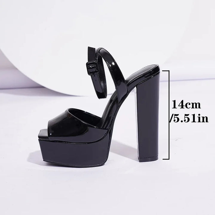 Women Sandals 2025 Fashion Waterproof Platform 13CM Thick Heel Shoes Concise Buckle Strap Model Womens Sexy High Heels Summer