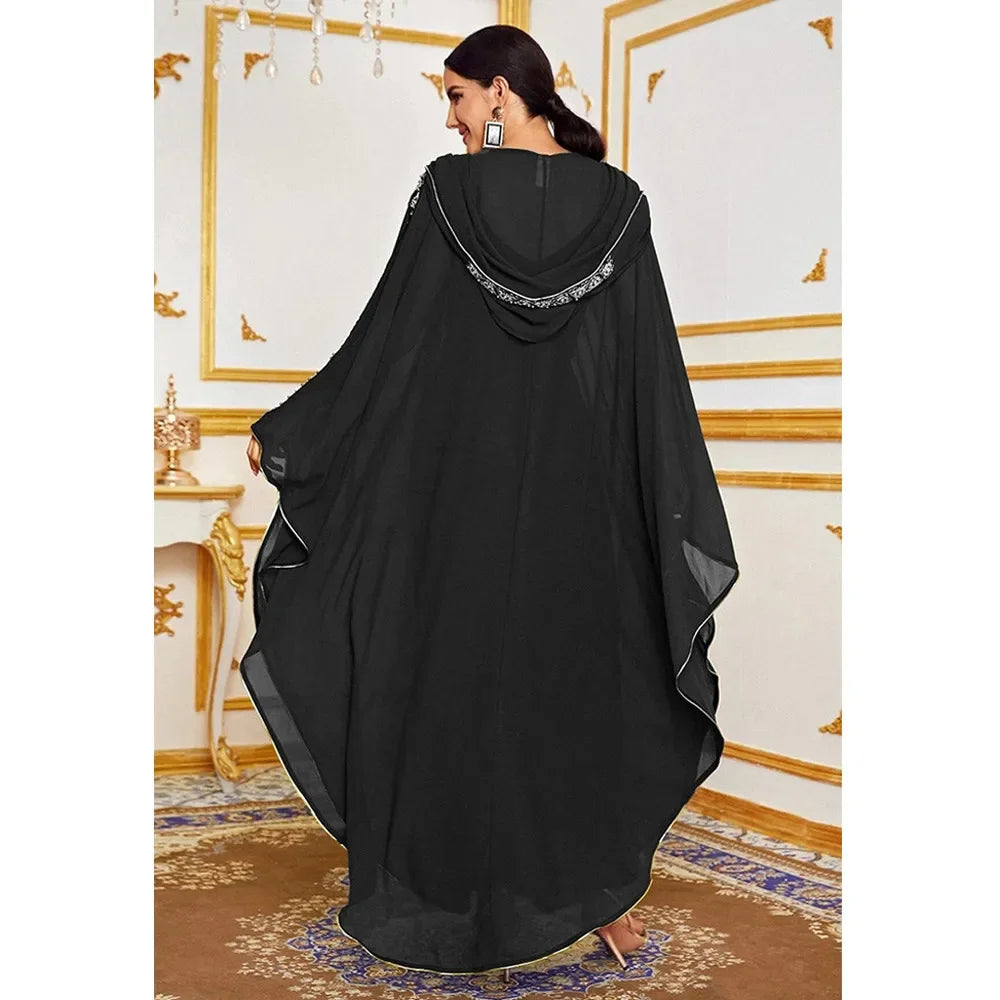 Abaya Morocco Kaftan Dubai Hooded Maxi Dress Bat Sleeve Farasha Kaftan Muslim Women African Open Kimono Boubou Evening Dresses