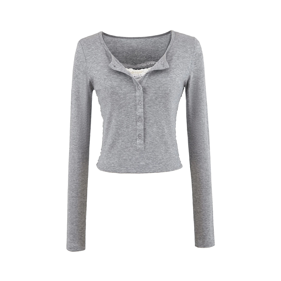 High Strecth T-shirts for Women Long-sleeved Lace Cardigan with Suspenders