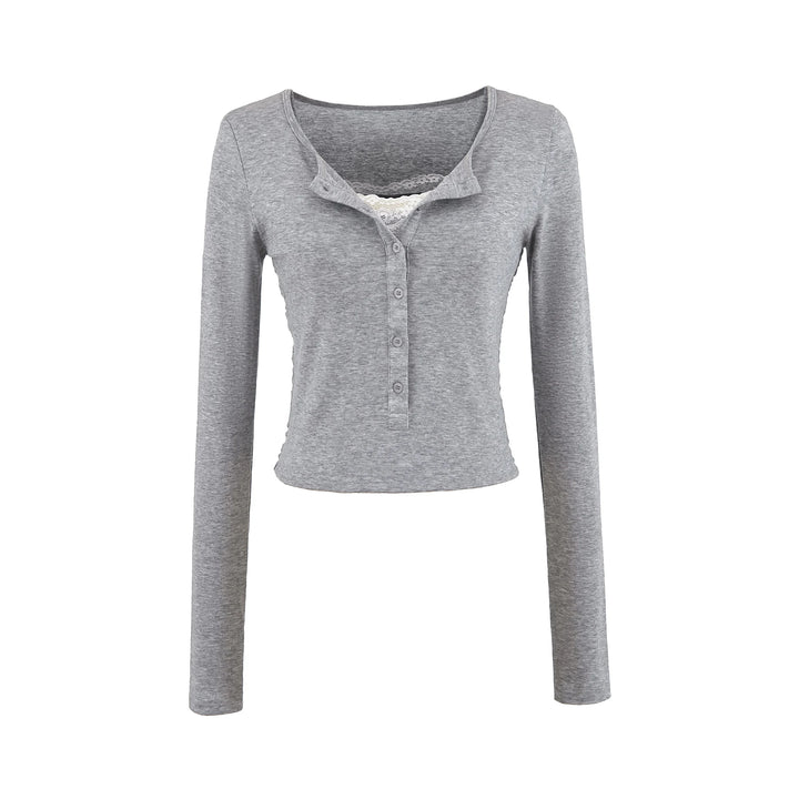 High Strecth T-shirts for Women Long-sleeved Lace Cardigan with Suspenders