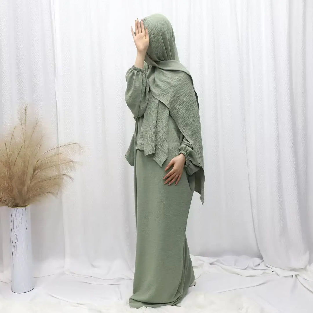 Abaya Dubai with Integrated Hijab Scarf Muslim Dress Women Zipper Front Side Pockets Islamic Clothing Modest Turkish Gown Casual