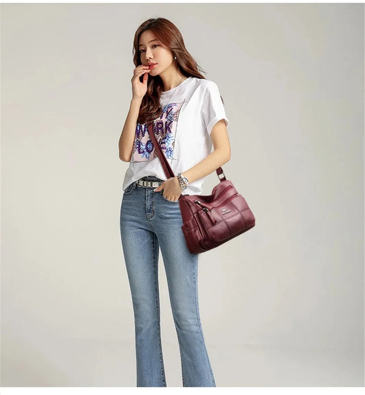 Luxury Women’s Leather Handbag – Multi-Pocket Crossbody & Shoulder Bag 2024