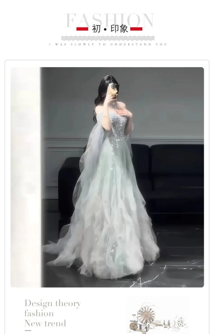 Evening Gown Dress For Women 2025 New High-end Light Luxury Niche Heavy Industry High-end Sense Elegant Temperament Host Dress