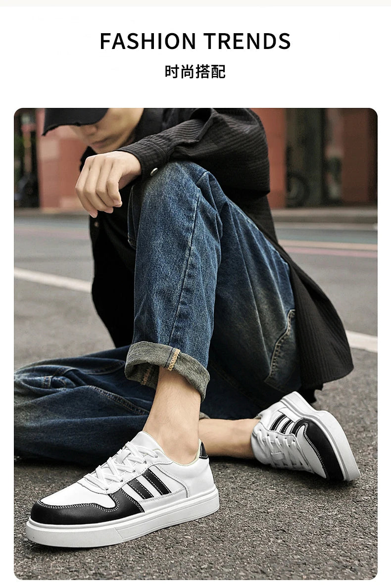 Shoes for Men Four Season Vulcanized Footwear Non-slip Casual Sneakers Fashion New Leather Round Toe Walking shoes tenis jeans