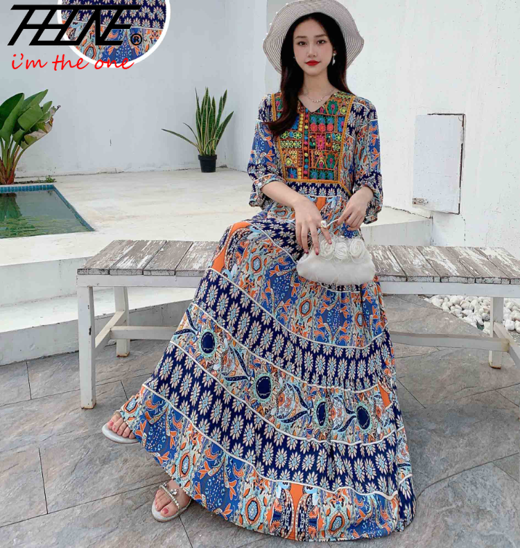 Women’s Indian Summer Dress – Embroidered Elegant Maxi Party & Beach Dress