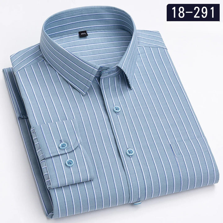 New in Shirt 100% Cotton Long-Sleeve Shirts for Men Slim Fit Plain Shirt Thin Plaid Striped Tops Fashion Elegants Office Clothes