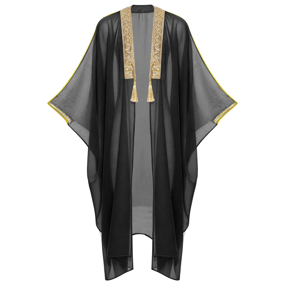 Men's Muslim Kimono-style Chiffon Robe Turkish Arabic Islamic Men's Muslim Robe Cosplay Ramadan Embroidered Robe Prayer Garment