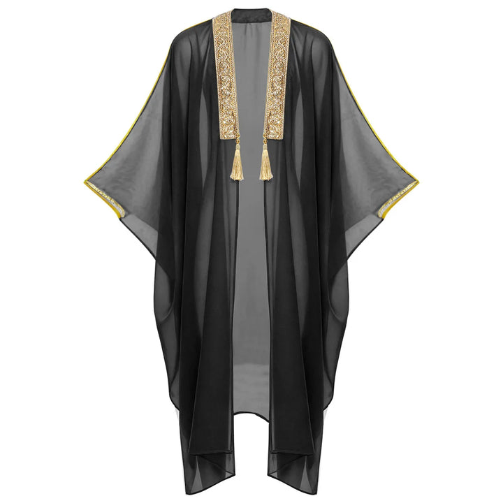 Men's Muslim Kimono-style Chiffon Robe Turkish Arabic Islamic Men's Muslim Robe Cosplay Ramadan Embroidered Robe Prayer Garment