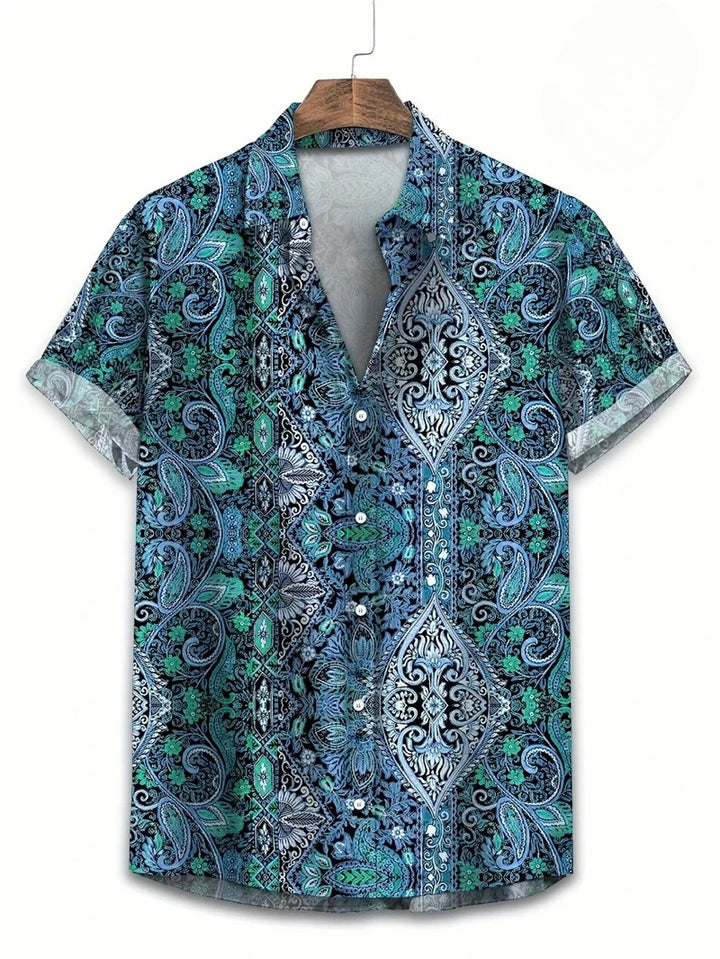 Hawaii Shirts for Men 3D Paisley Graphic Short-sleeved T-shirt Casual Lapel Buttons Male Tops Summer Oversized Bohemian Man Tees