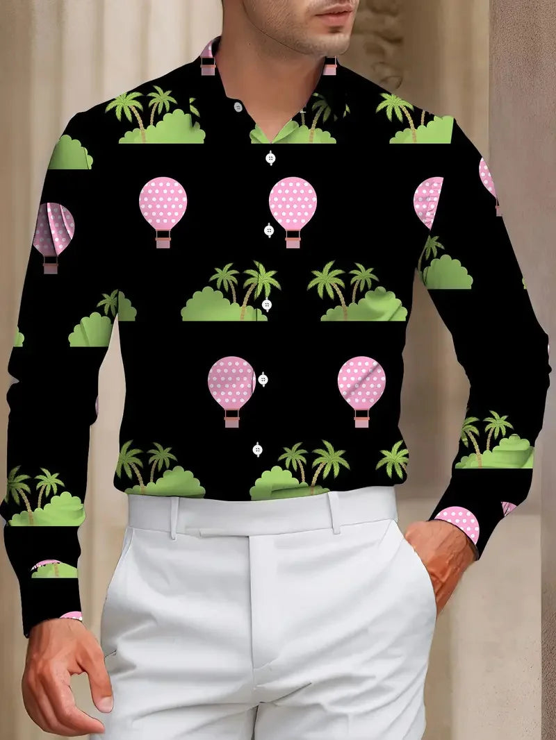 Men's Shirt Spring Autumn New Long Sleeve Shirt Music Flip-over Hawaiian Shirt Fashion Design Elements Flowers
