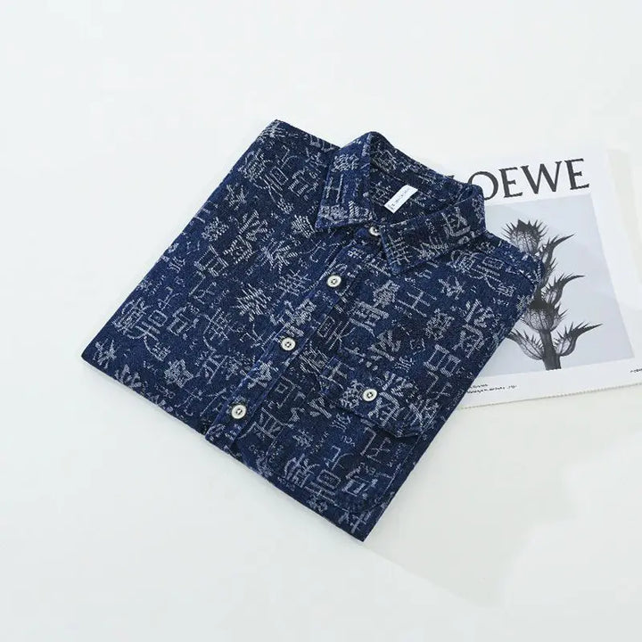 2025 New Shirt Men Autumn Retro Printed Work Clothes Long Sleeved Cardigan Casual Versatile Jacket