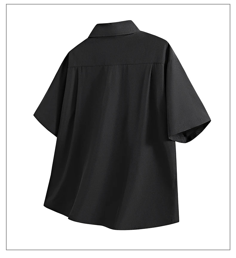 Short Sleeve White Shirts Men's Summer Anti-Wrinkle Business Loose Fit Ice Silk Shirt Youthful Button Iron-Free Black Work Shirt