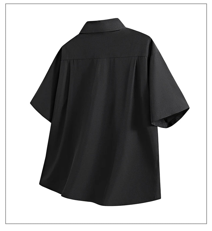Short Sleeve White Shirts Men's Summer Anti-Wrinkle Business Loose Fit Ice Silk Shirt Youthful Button Iron-Free Black Work Shirt