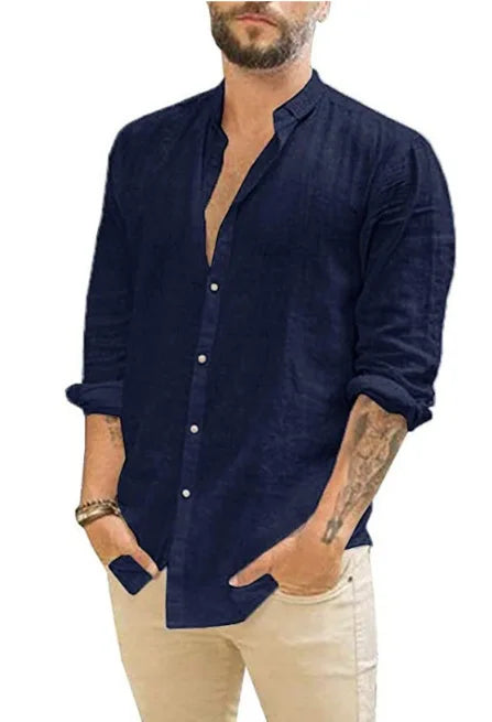 Linen Shirt Men Brief Breathable Comfy Solid Color Long Sleeve Loose Harajuku Casual Blouse Hawaiian Shirt Camisa Masculina 2022