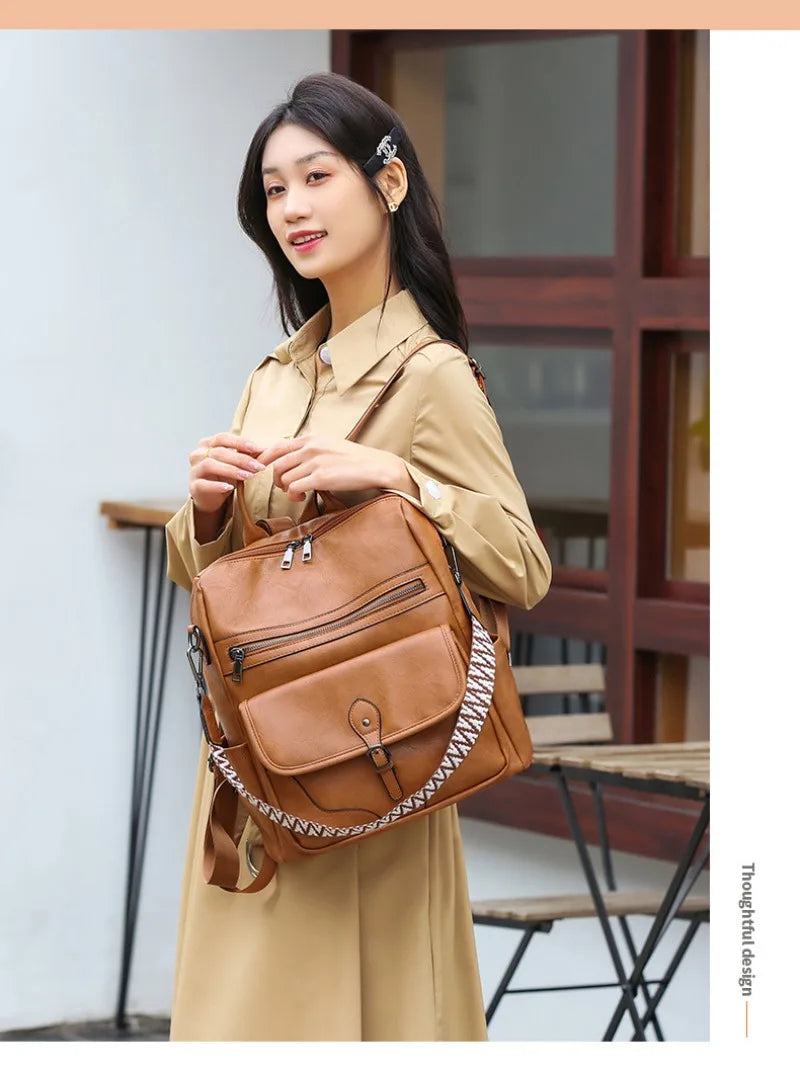 Women’s PU Leather Backpack – Fashion Anti-Theft Shoulder Bag