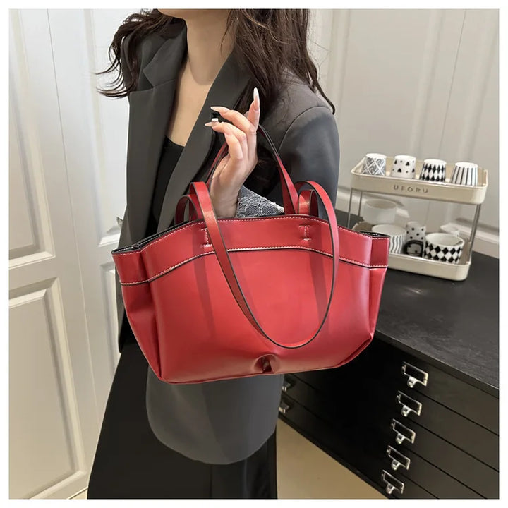 Women’s PU Leather Tote Bag – Large Vintage Shoulder & Crossbody Purse