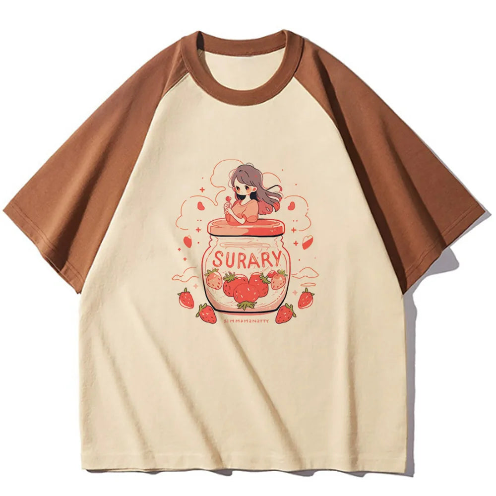 Strawberry t-shirts women elegant Tee girl Japanese graphic streetwear clothing