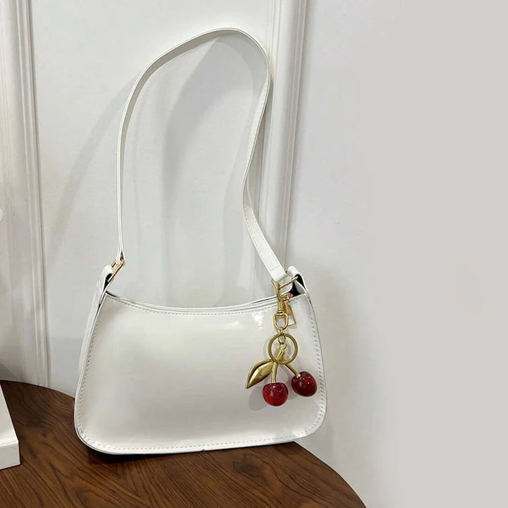 Vintage Women’s PU Leather Shoulder Bag – Crossbody Handbag with Cherry Pendant