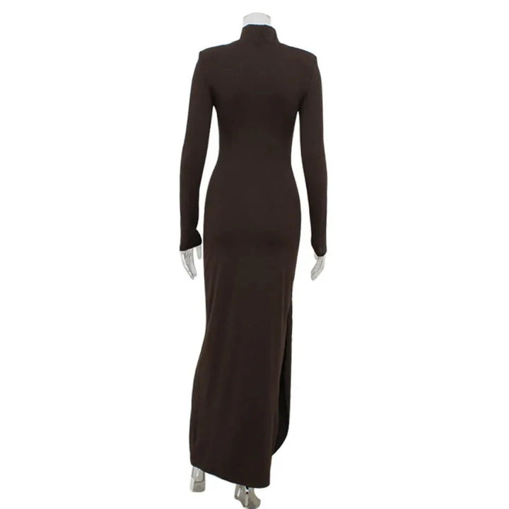 Women‘’s Dresses Autumn and Winter Fashion Sexy High-neck Long-sleeve Solid Color Dress with Waist Tie Club Long Dress