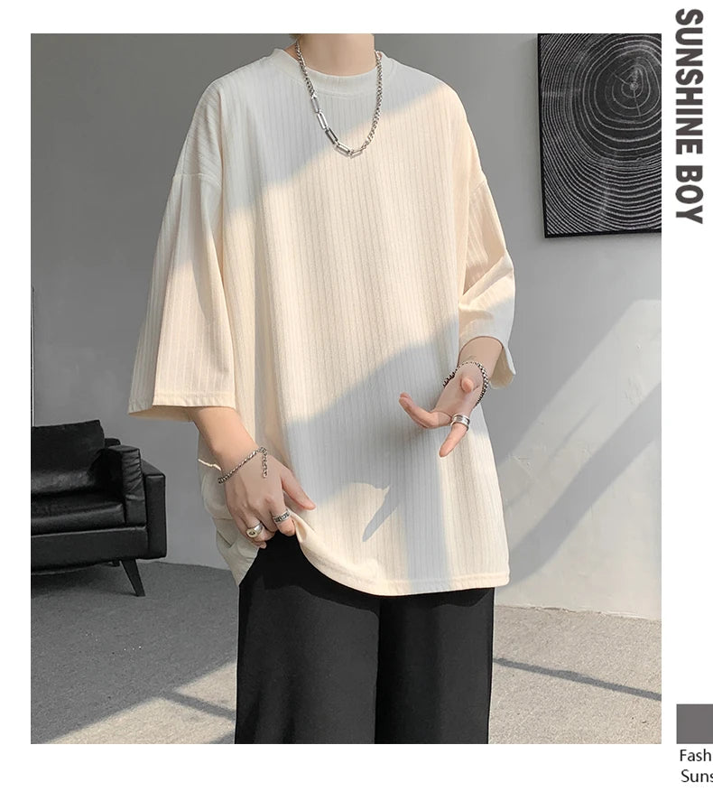 men t shirts Summer Men's White Cool T-shirts Women Oversized 5XL Korean Style Loose Striped T-shirt Casual T-Shirt Male