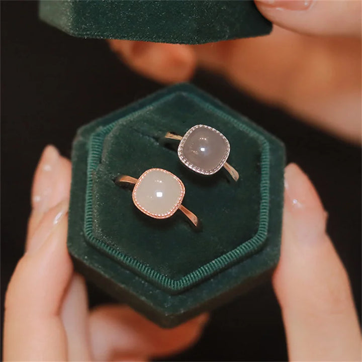 Women’s Vintage Jade & Crystal Geometric Ring – Fashion Jewelry