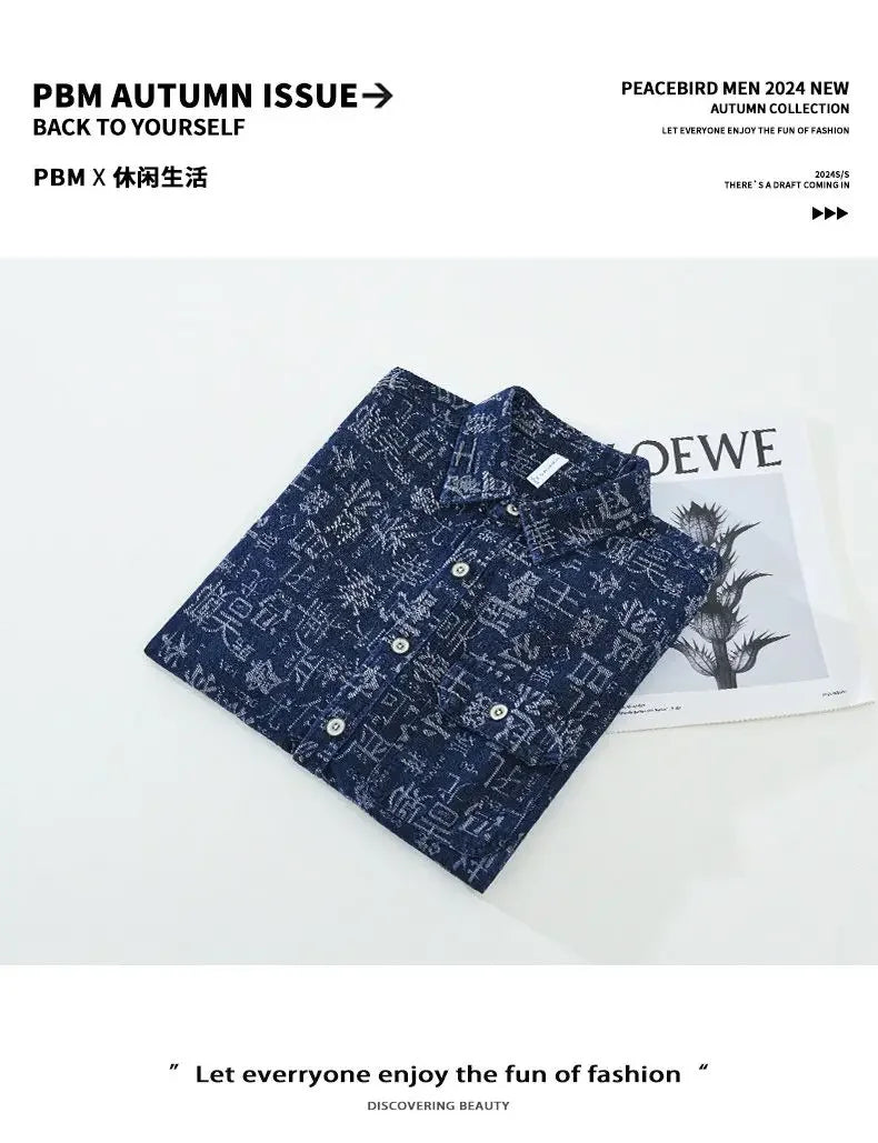 2025 New Shirt Men Autumn Retro Printed Work Clothes Long Sleeved Cardigan Casual Versatile Jacket