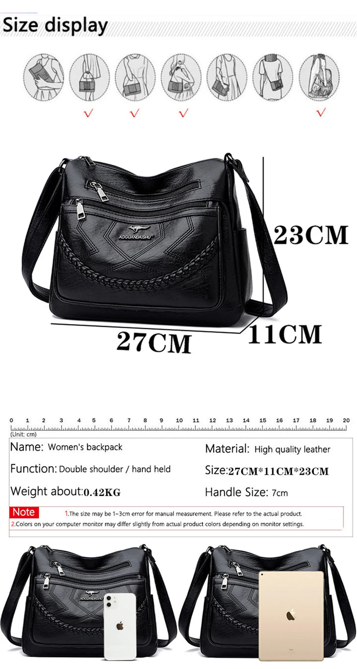 Luxury Women’s Leather Handbag – Multi-Pocket Crossbody & Shoulder Bag 2026