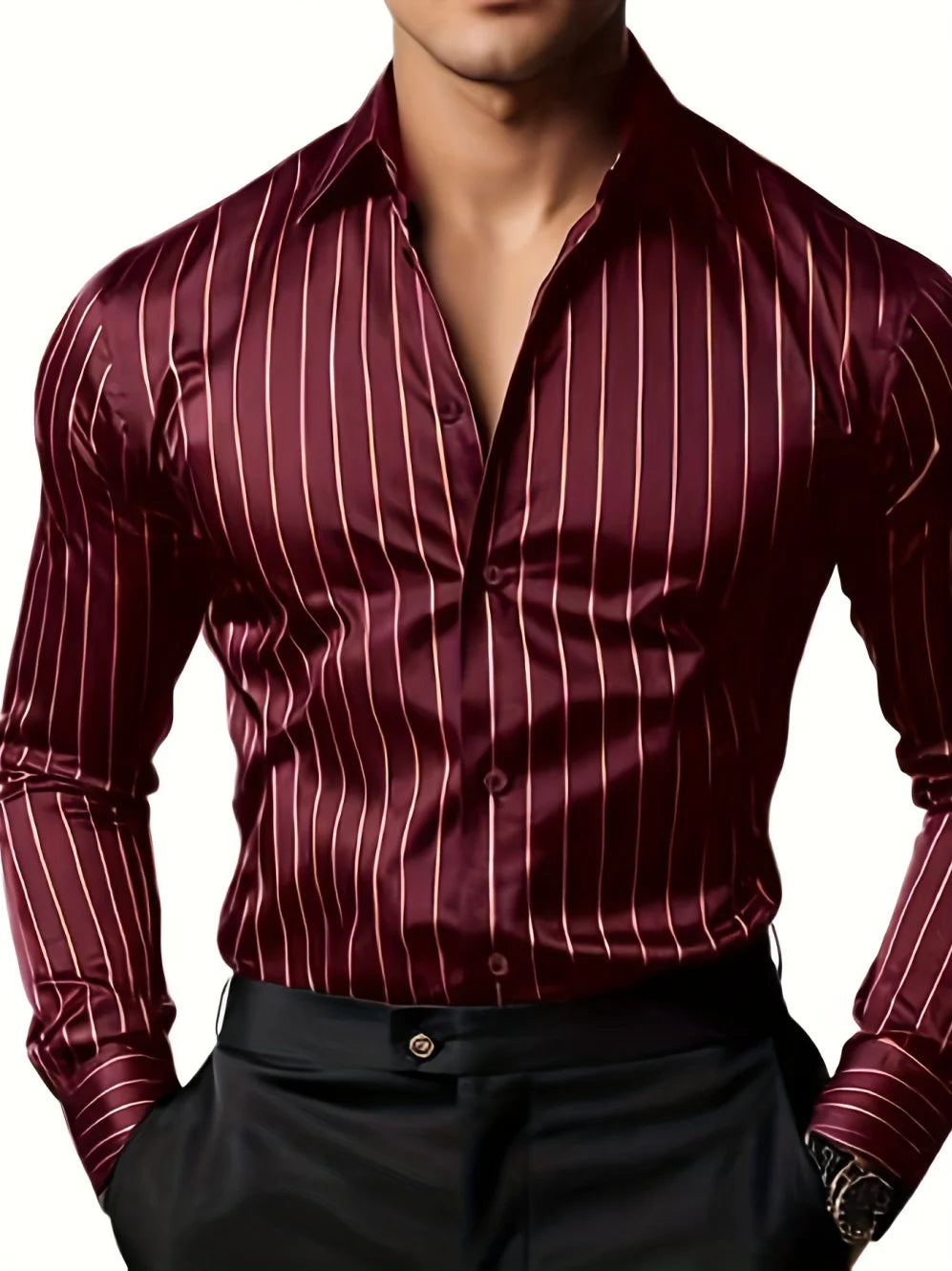 Man Shirts Elegant Formal Business Minimally Striped Print Design Casual Fashion Multifunctional Suit Substitute Shirts for Men