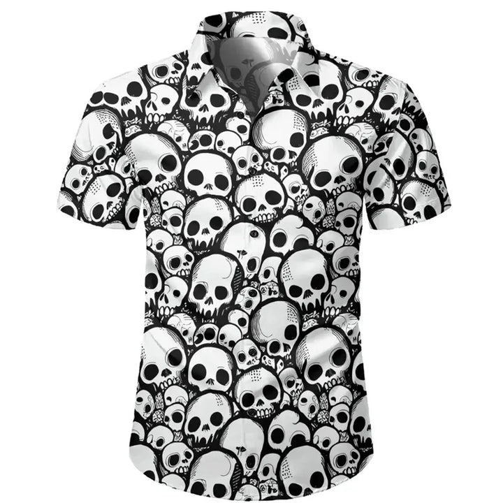 Men's Skull Shirts Casual Short Sleeve Shirt For Men Clothing 2024 Summer Men's Clothing Loose Oversized Lapel Shirt Tops Camisa