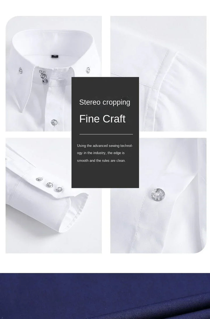 Men's Dress Shirts Non-ironing Formal Collar Shirt Fashion Korean Slim Solid Color Business Casual Shirt White Spring Autumn