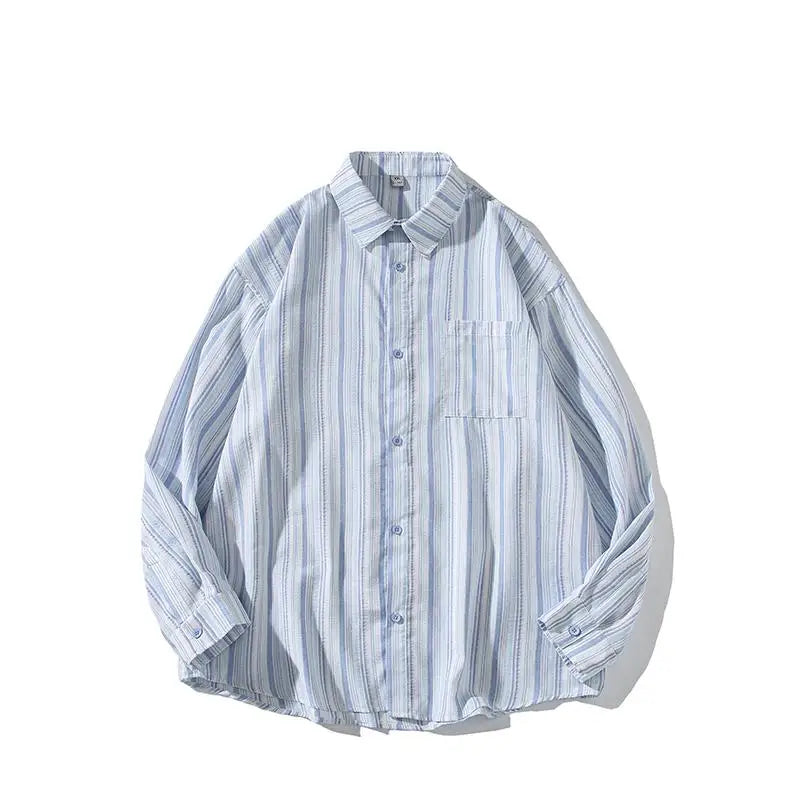 Striped Long Sleeve Button-Down Shirt Trendy Fall Fashion for Men & Women Casual Office Wear Lapel Collar Stylish Top