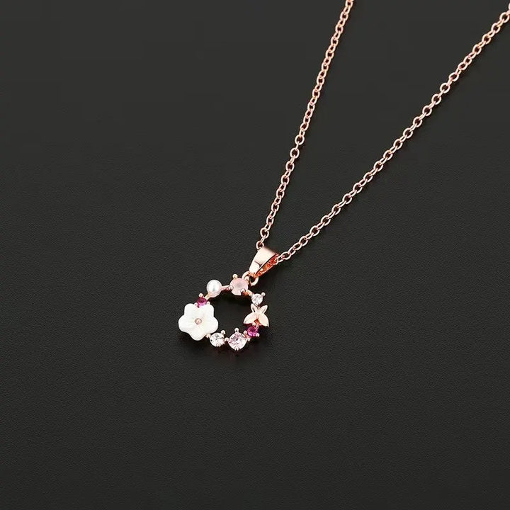 Women’s Rose Gold Flower Jewelry Set – Necklace, Ring & Earrings