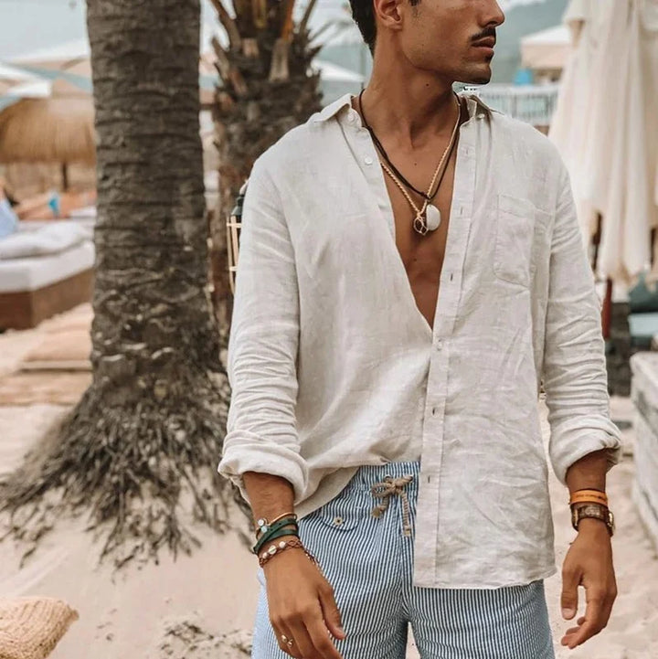 Men's Casual and Stylish Solid-Color Thin Long-Sleeved Collared Shirt/Cardigan Lightweight and Breathable, Suitable for Outdoor