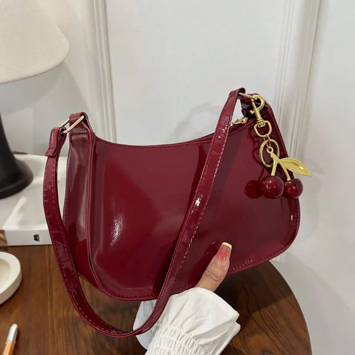 Vintage Women’s PU Leather Shoulder Bag – Crossbody Handbag with Cherry Pendant