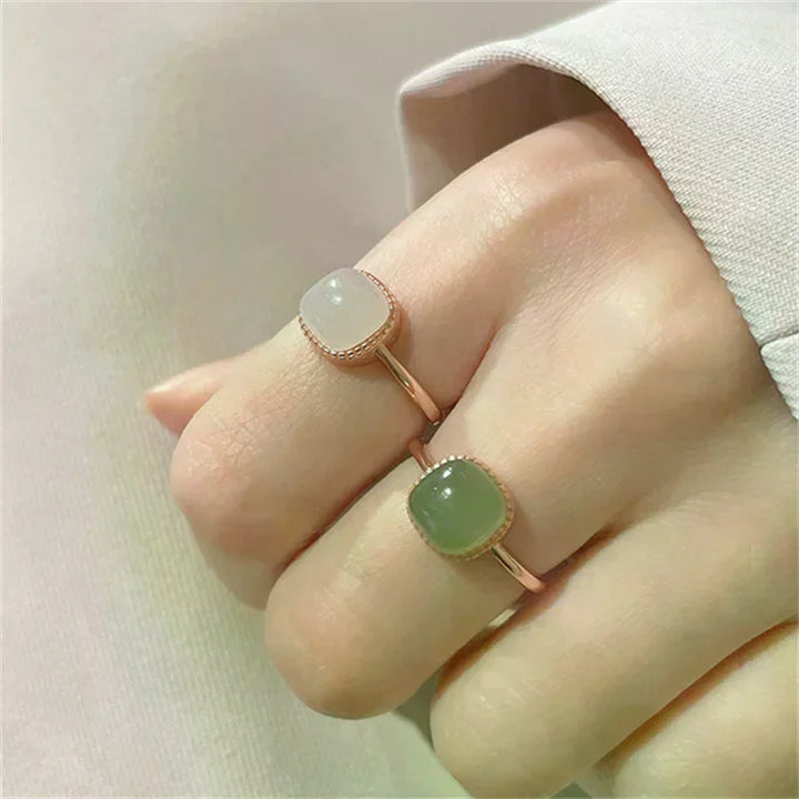 Women’s Vintage Jade & Crystal Geometric Ring – Fashion Jewelry