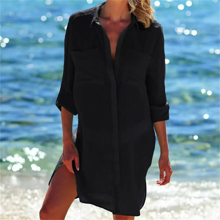 Women’s 2026 Cotton Beach Tunic Dress – Sexy White Maxi & Mini Cover-Up