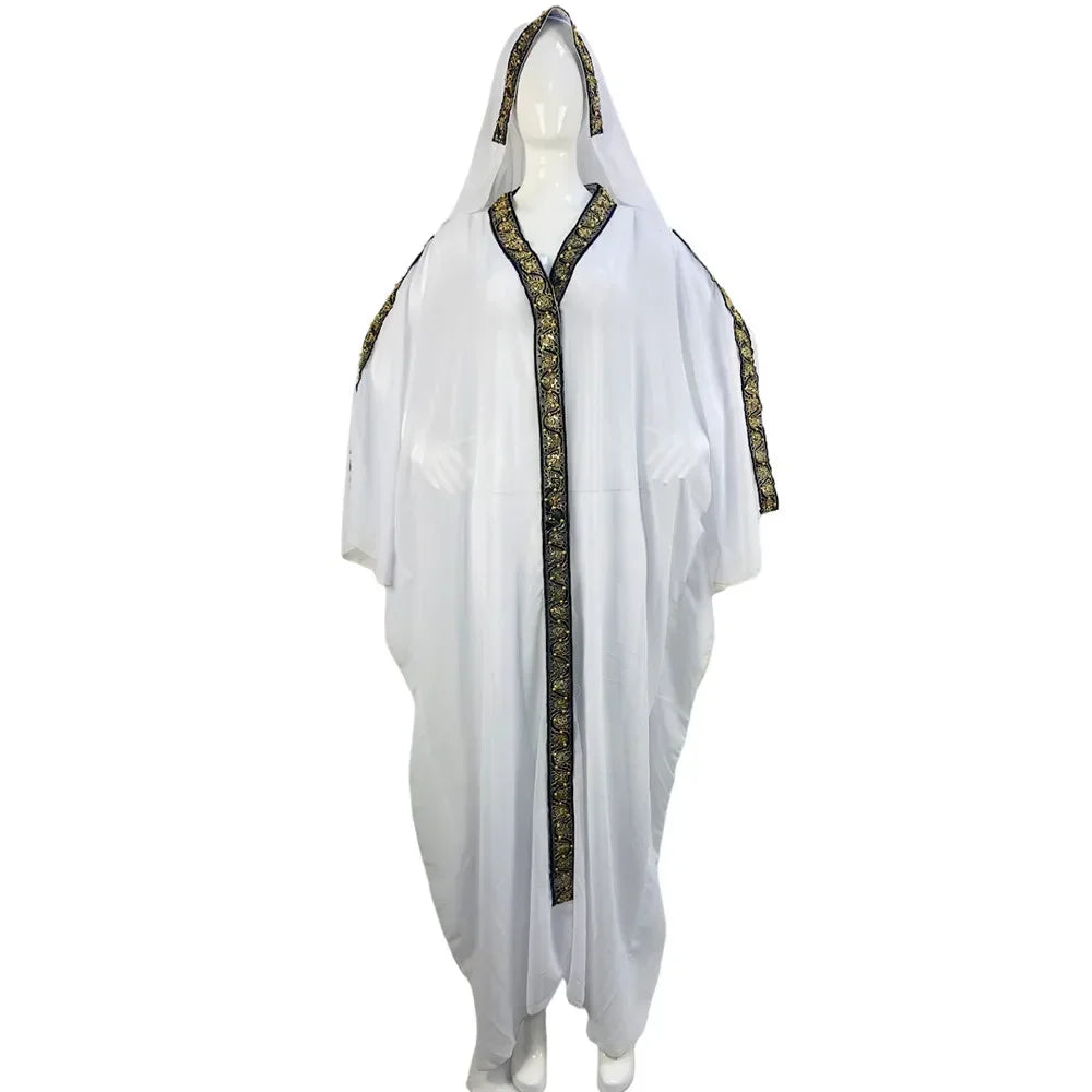 Abaya Morocco Kaftan Dubai Hooded Maxi Dress Bat Sleeve Farasha Kaftan Muslim Women African Open Kimono Boubou Evening Dresses