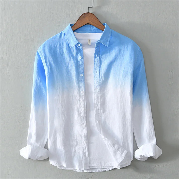 Fashion shirts 100% linen fabric gradient pink blue gray new series of men and women matching colors casual and comfortable
